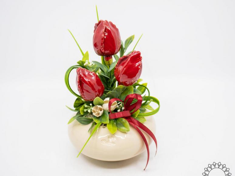 Közepes Asztaldísz Tulipánokkal  - Piros